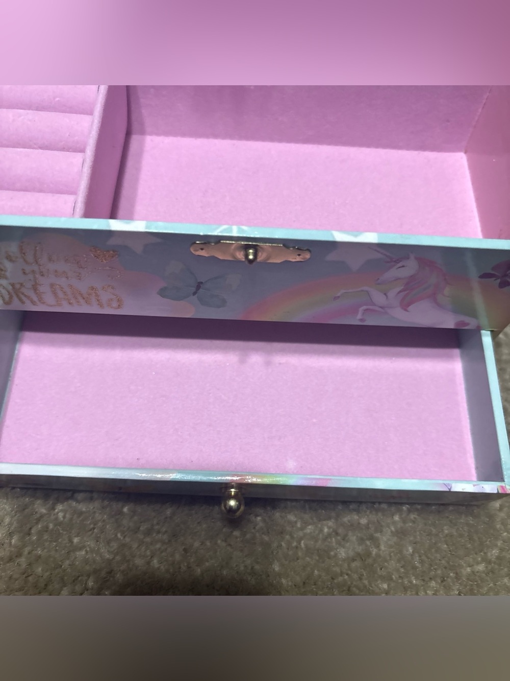Unbranded Pink Velvet Jewelry Box with Unicorn Accent
